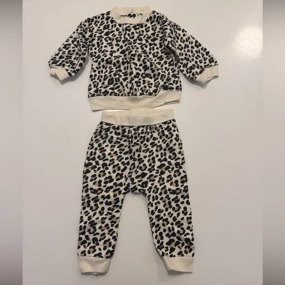 Leopard Print Kids Matching Set - Cream and Black